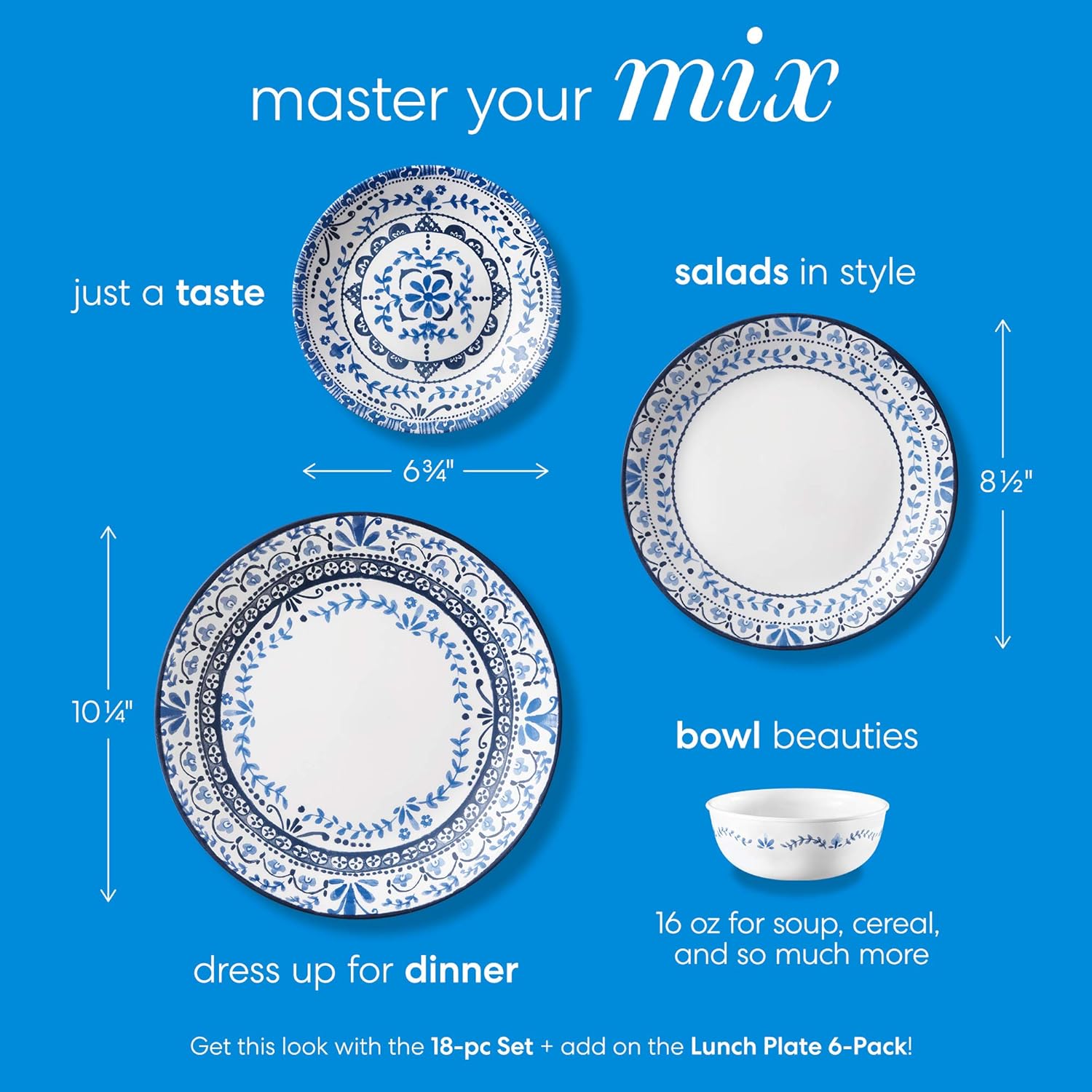 Corelle Vitrelle 18-Piece Service for 6 Dinnerware Set, Triple Layer G