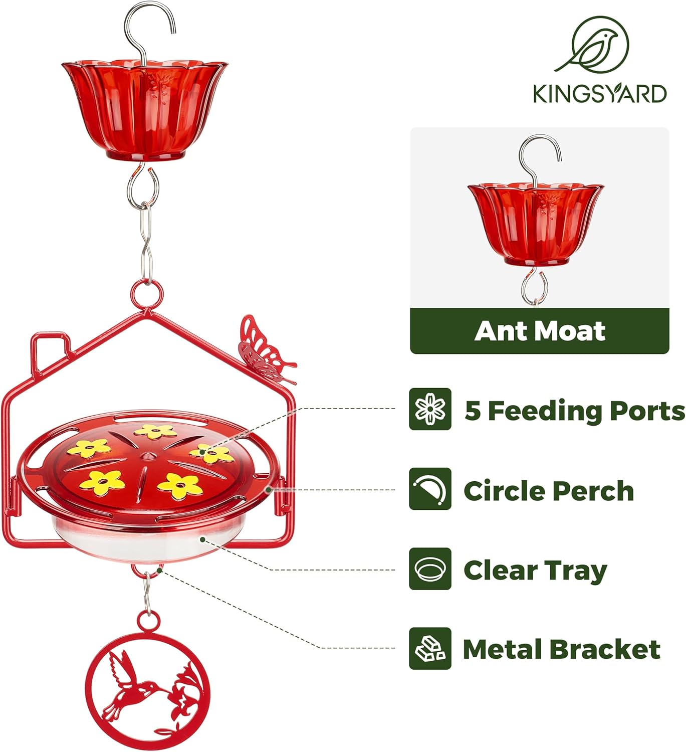 Kingsyard Upgraded Hummingbird Feeder Hanging, Large Capacity Nectar T