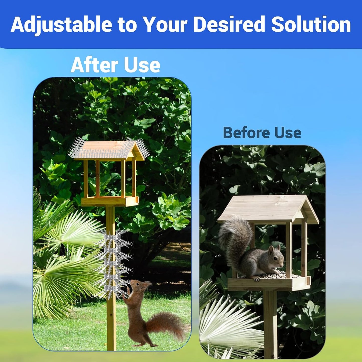 Bird Spikes Squirrel Proof Baffle for Bird Feeders, Avoid Climb Spikes for Outside, Fence, Wall, Tree, Drainpipes, Deterrent Spikes for Squirrel, Raccoon, Pigeon, Cat, 40 Inch Stainless Steel Spikes