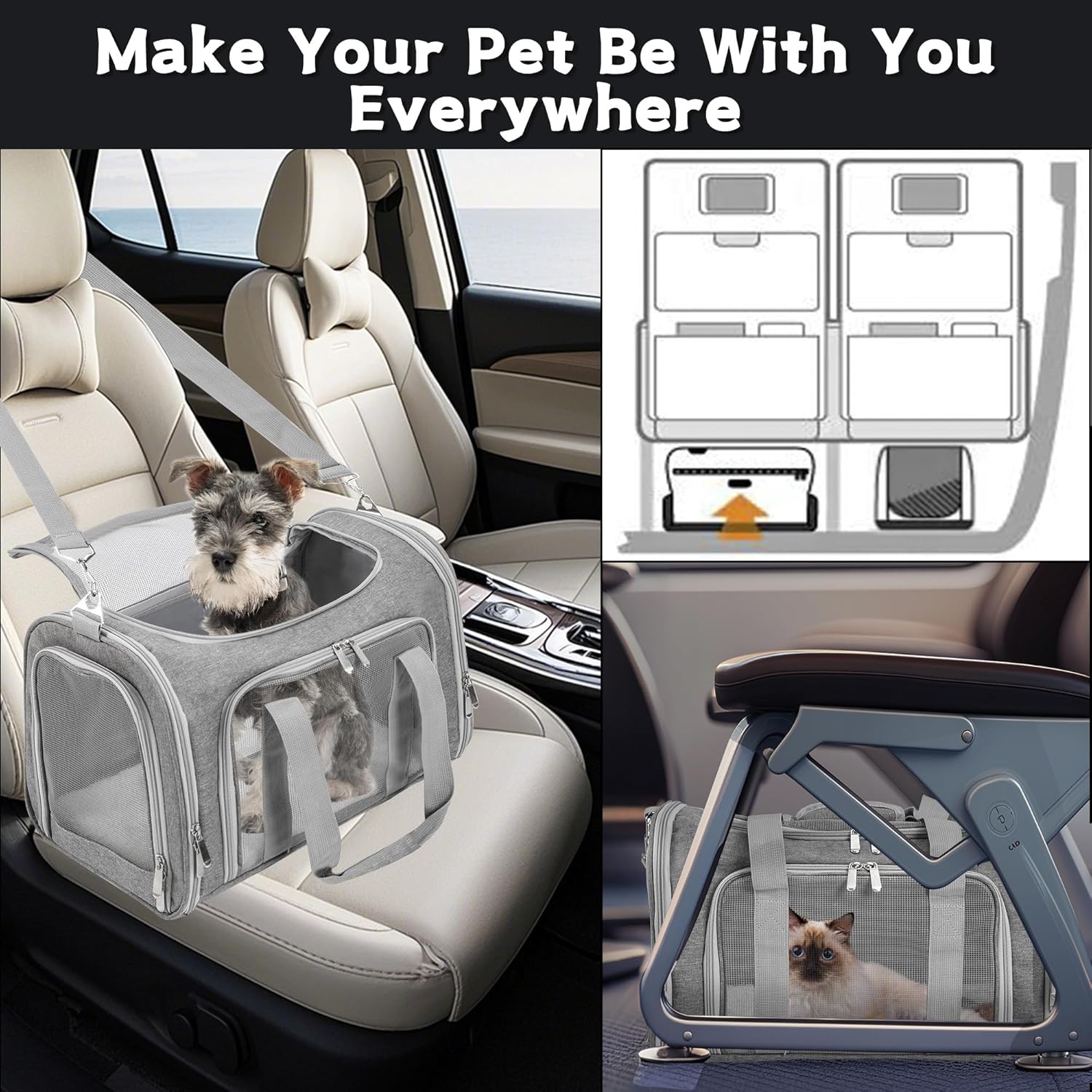 Soft-Sided Cat/Dog/Pet Carrier, Collapsible Pets Travel Carriers for B