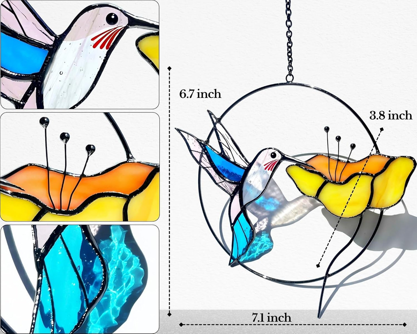 Hummingbird Stained Glass Bird Suncatcher for Mom, Grandma, Women - Re
