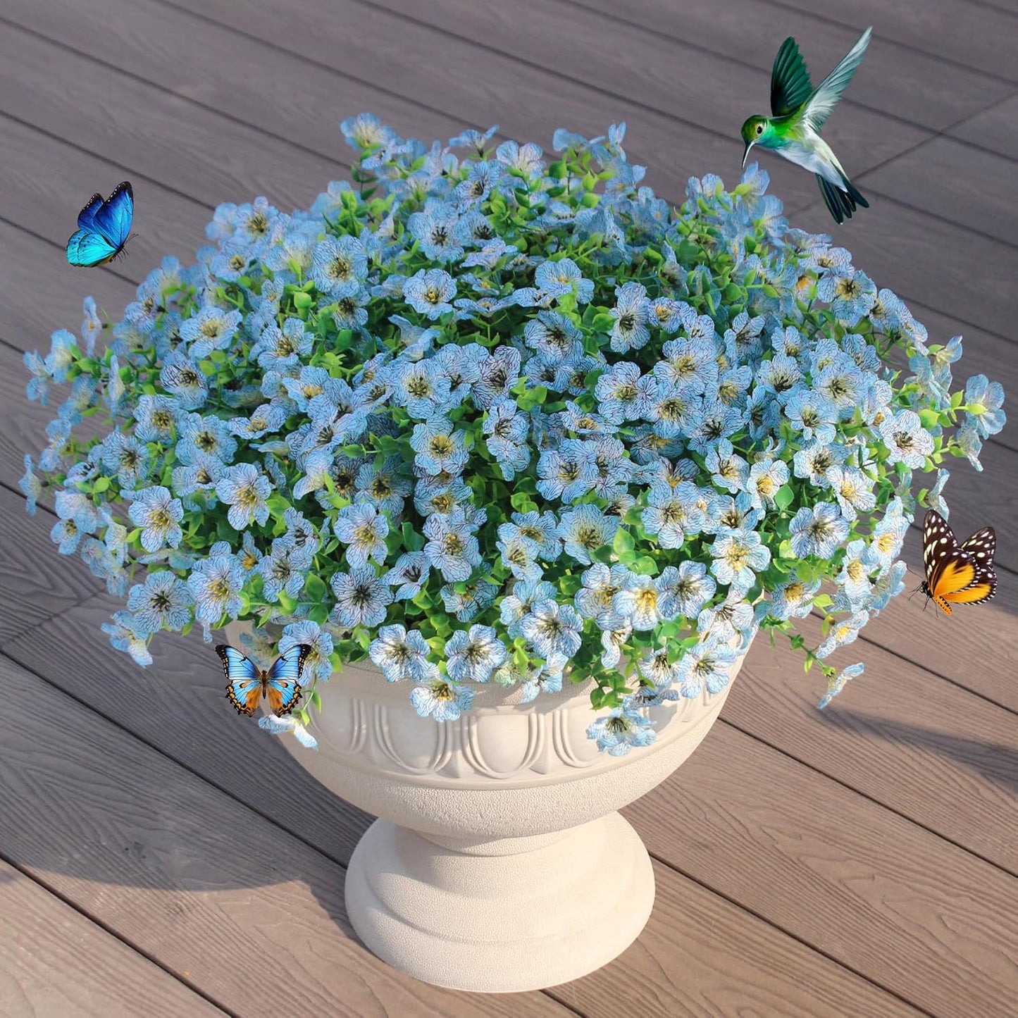 JAKY-Global Faux Artificial Plants Outdoor Flowers Spring Summer Decoration 16 Bundles Fake Eucalyptus Silk Daisy UV Resistant Realistic for Outside Planters,Pot,Front Porch,Patio,Yard Decor