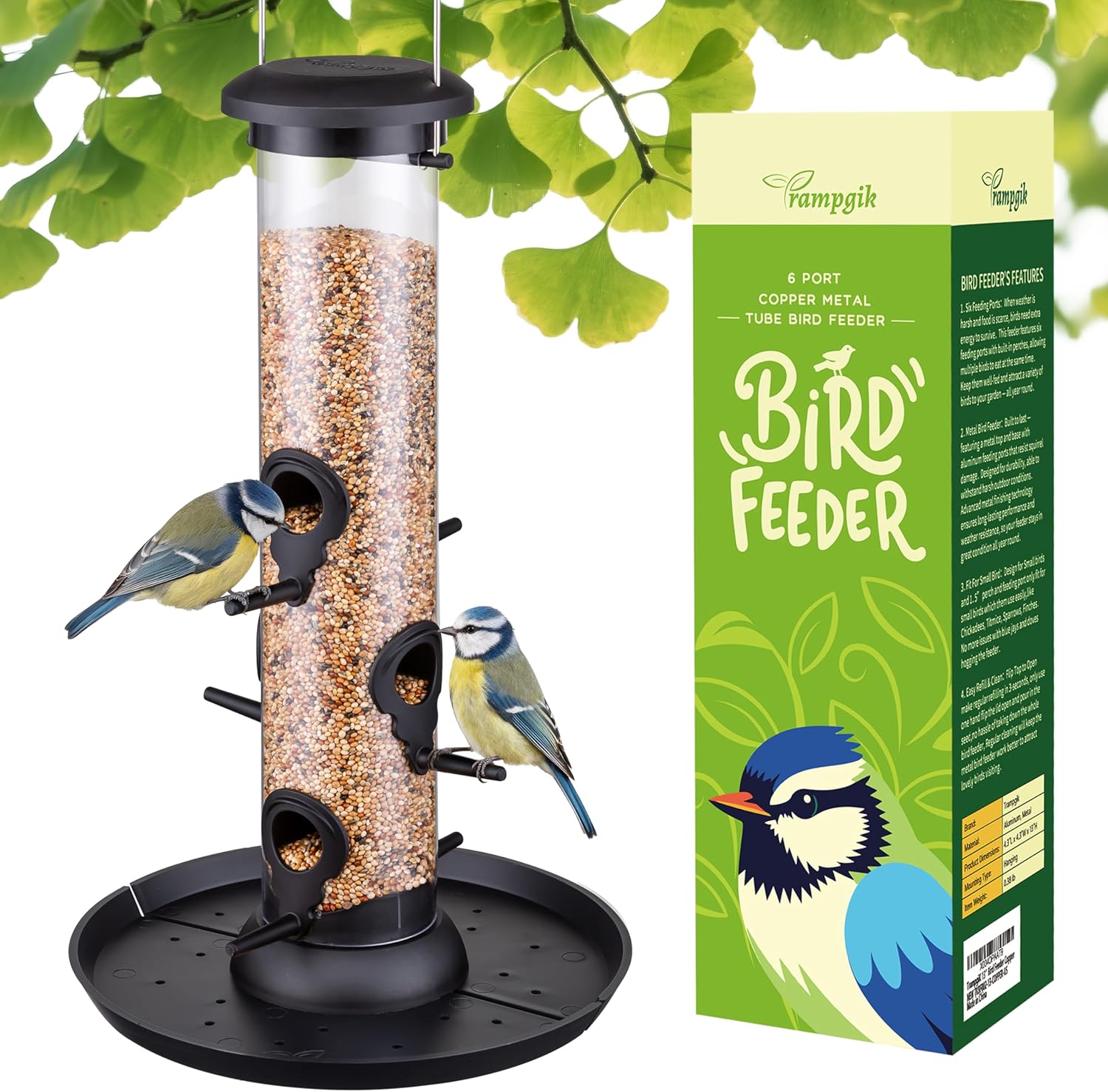 Bird Feeders for Outdoors Seed Catcher,6 Port Wild Bird Feeders with T