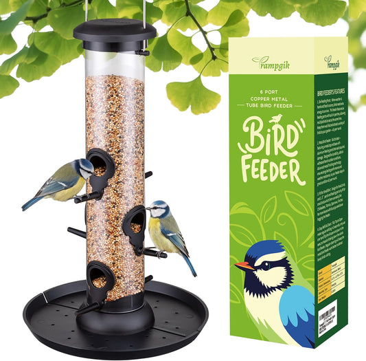 Bird Feeders for Outdoors Seed Catcher,6 Port Wild Bird Feeders with T