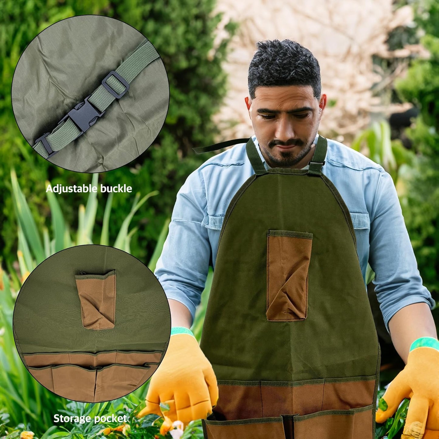 Heavy-Duty Waterproof Gardening Apron Long Apron with Tool Pockets, Adjustable Full-Length Workwear for Outdoor Plant Care, Landscaping, and Leg Protectio