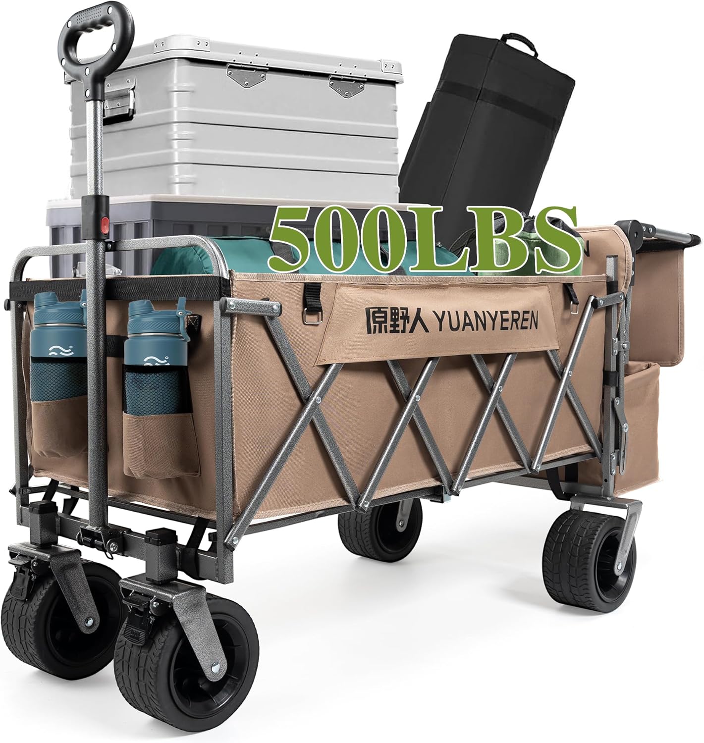 Large Capacity Collapsible Wagon with Opened Tailgate, 500lbs Pulled a