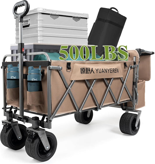 Large Capacity Collapsible Wagon with Opened Tailgate, 500lbs Pulled a