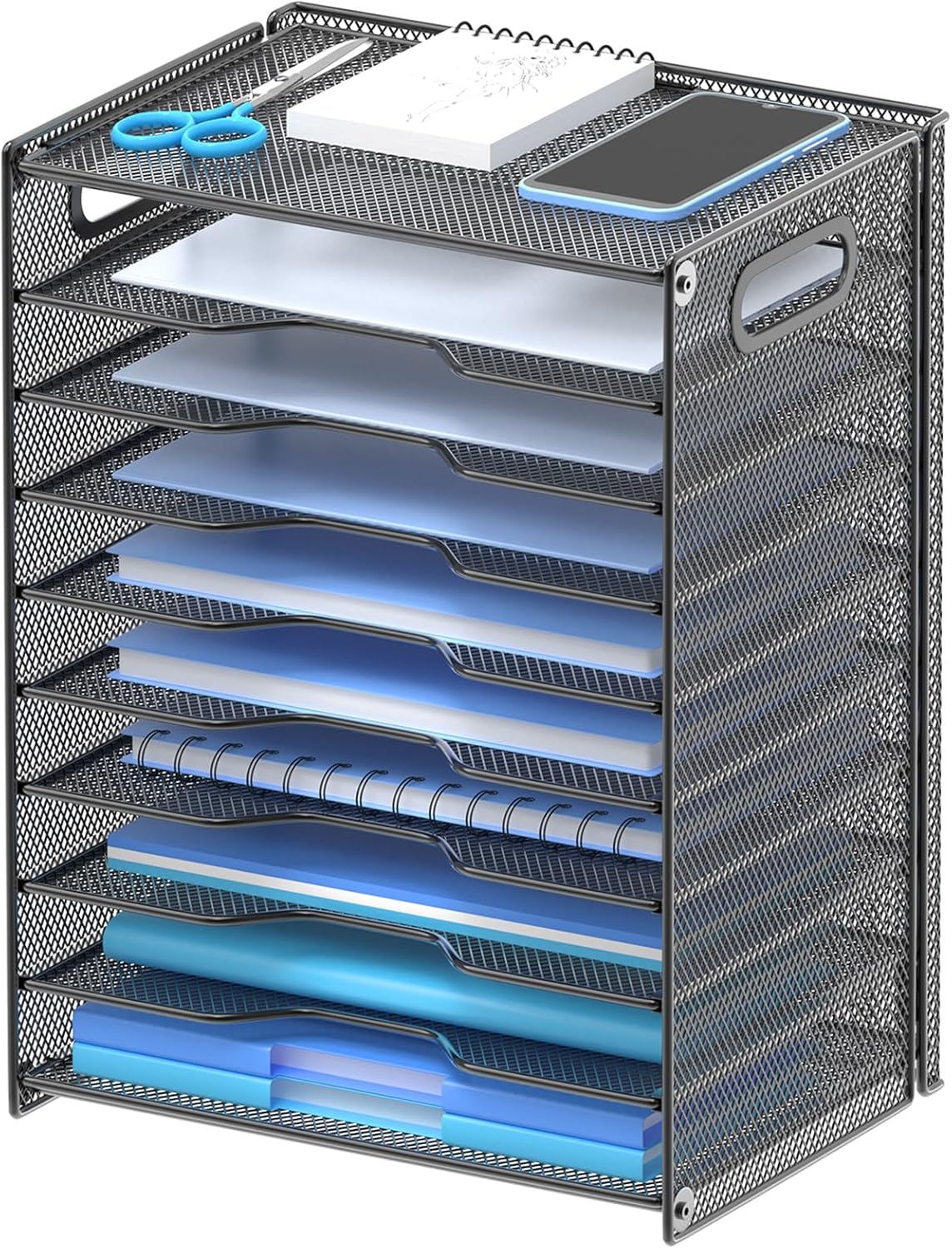 OUTWOLF 10 Tier Paper Organizer - Letter Tray Mesh Desk File Organizer
