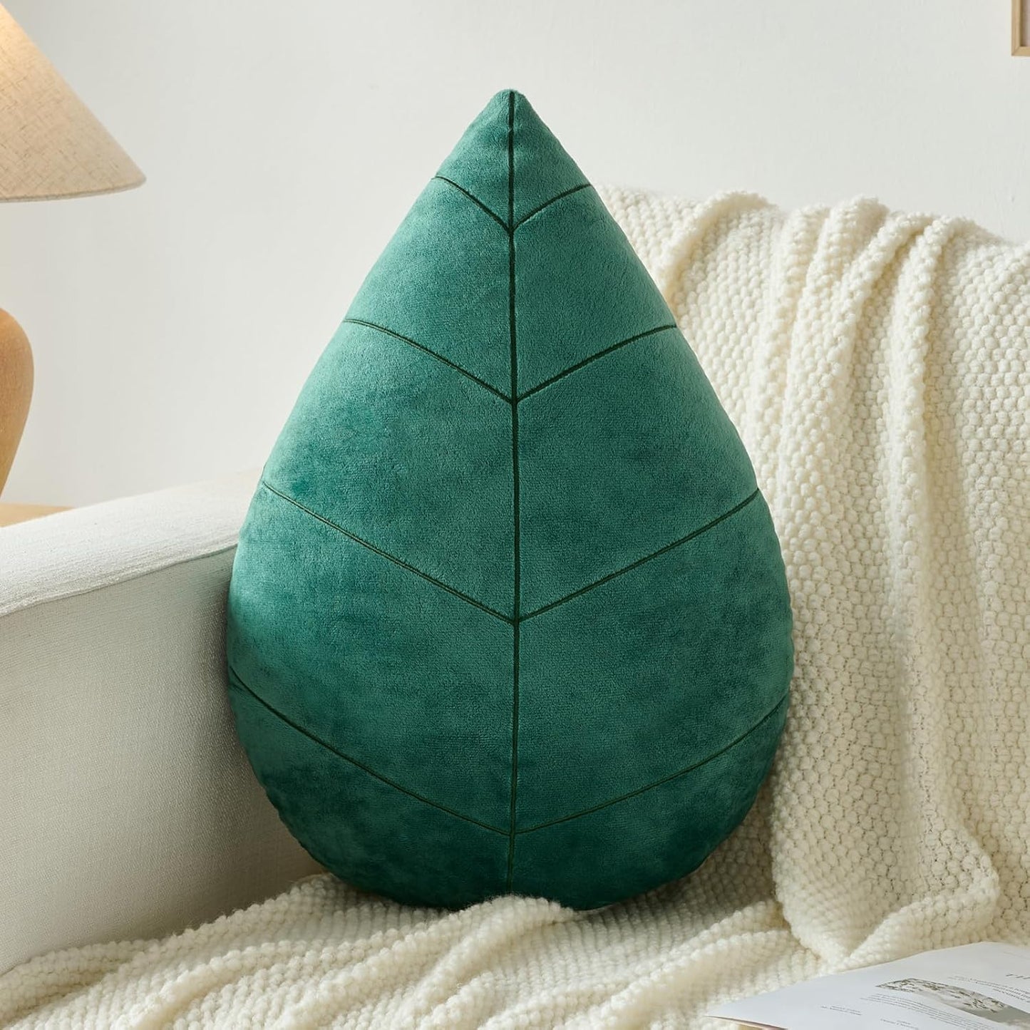 Leaf Pillow, Cute Decorative Throw Plant Pillow Aesthetic Decor Nature Pillow for Bed Couch, Leaves Shaped Pillow Perfect for Bedroom Living Room (Dark Green 2, 19.6 Inches)