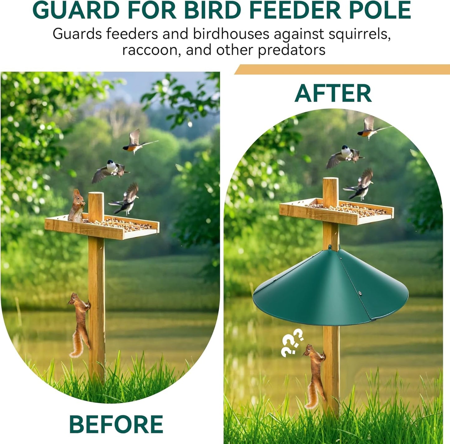 Qualirey 1 Pack 21.5 Inch Metal Squirrel Proof Baffle for 4 x 4 Posts Wrap Around Guard for Bird Feeder Pole to Deter Squirrels (Green)