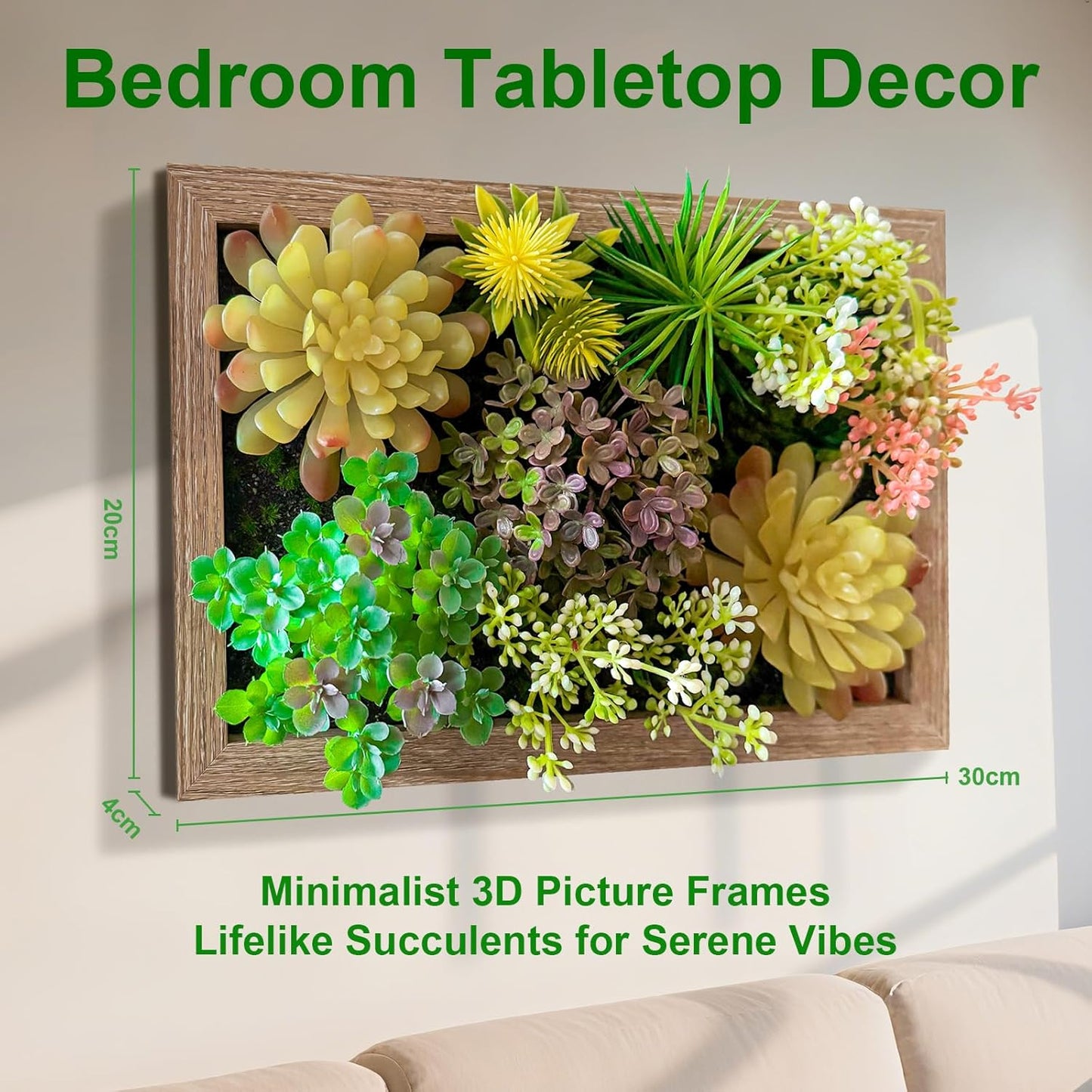 3D Artificial Succulent Floral Framed Faux Succulents Desk Plants for Table and Hanging Wall Decor for Room Decoration Background Living Outdoor(8x12 inch)