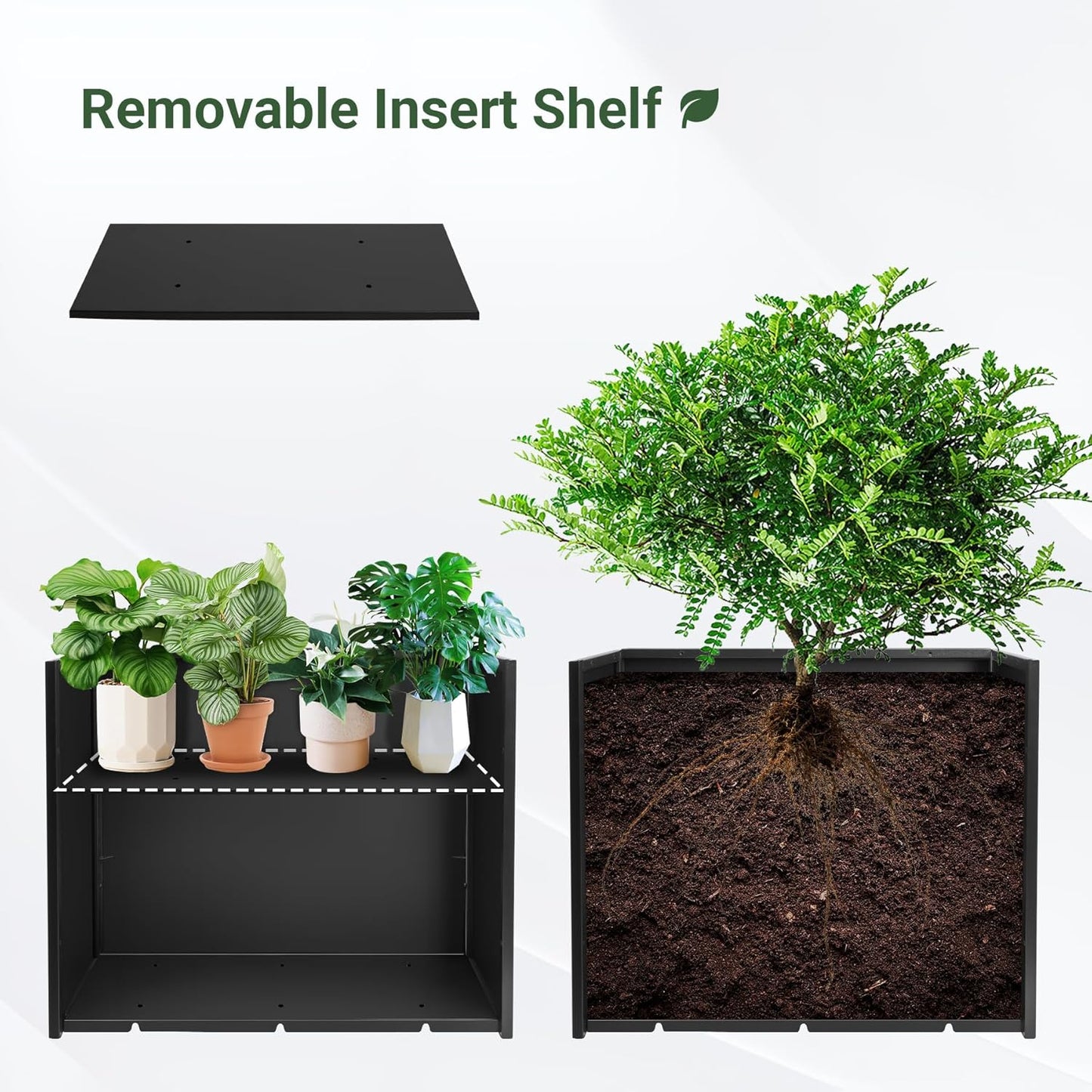 36" Metal Planter Box, Large Rectangular Window Box with Drainage Holes & Rust-Proof Coating, Modern Outdoor/Indoor Flower Box for Balcony, Patio & Herbs, Black