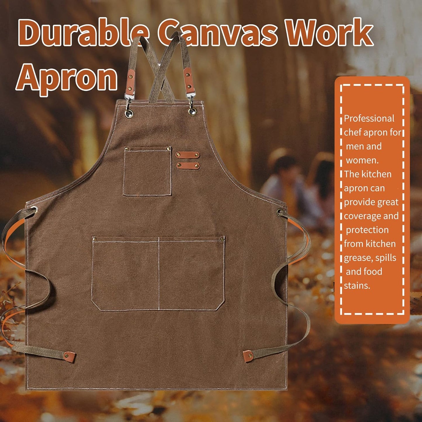 Work Aprons for Men,Kitchen Grill Apron with Pockets,Chef Cooking Aprons with Adjustable Straps and Pockets.