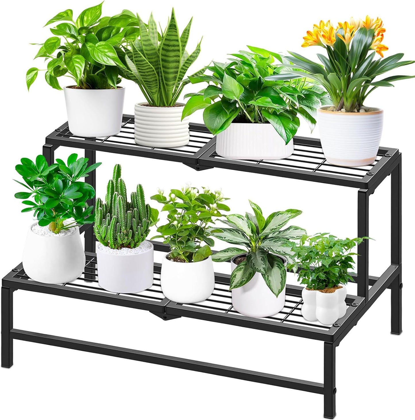 2 Tier Plant Stand Indoor Outdoor, Heavy Duty Metal Tall Plant Shelf f