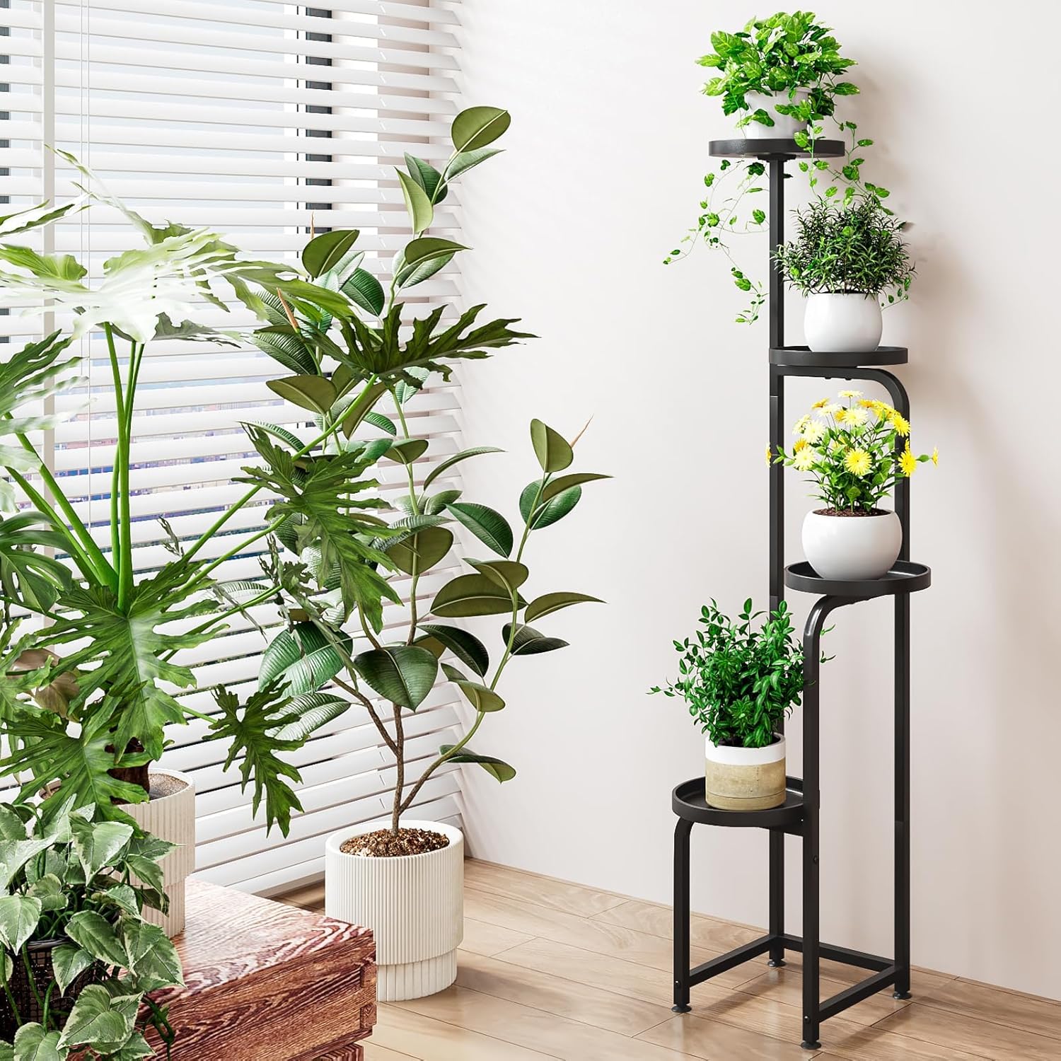 Plant Stand Indoor Outdoor 4 Tier Metal Plant Shelf for Multiple Plant