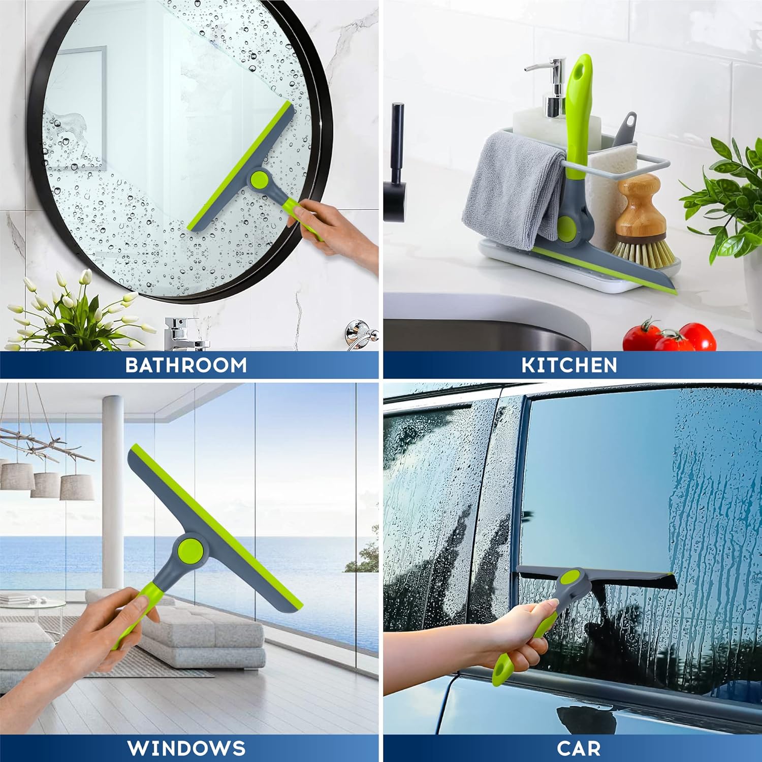 DSV Standard 10" Heavy Duty Green, Grey Window Cleaning Squeegee, Hand