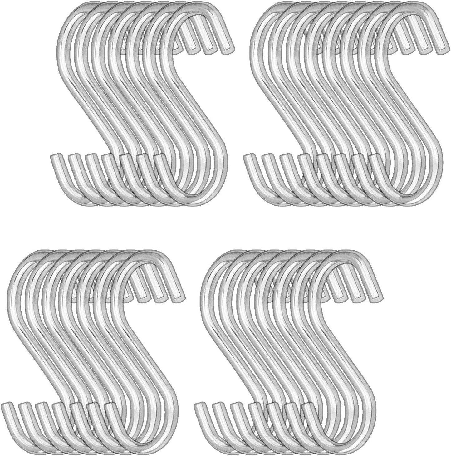 100 Pack 2.8 inch S Hooks for Hanging Stainless Steel S Hooks Bulk Sliver Small S Hook Rack Hangers Heavy Duty S Hanging Hangers Hook for Kitchen, Work Shop, Bathroom, Garden