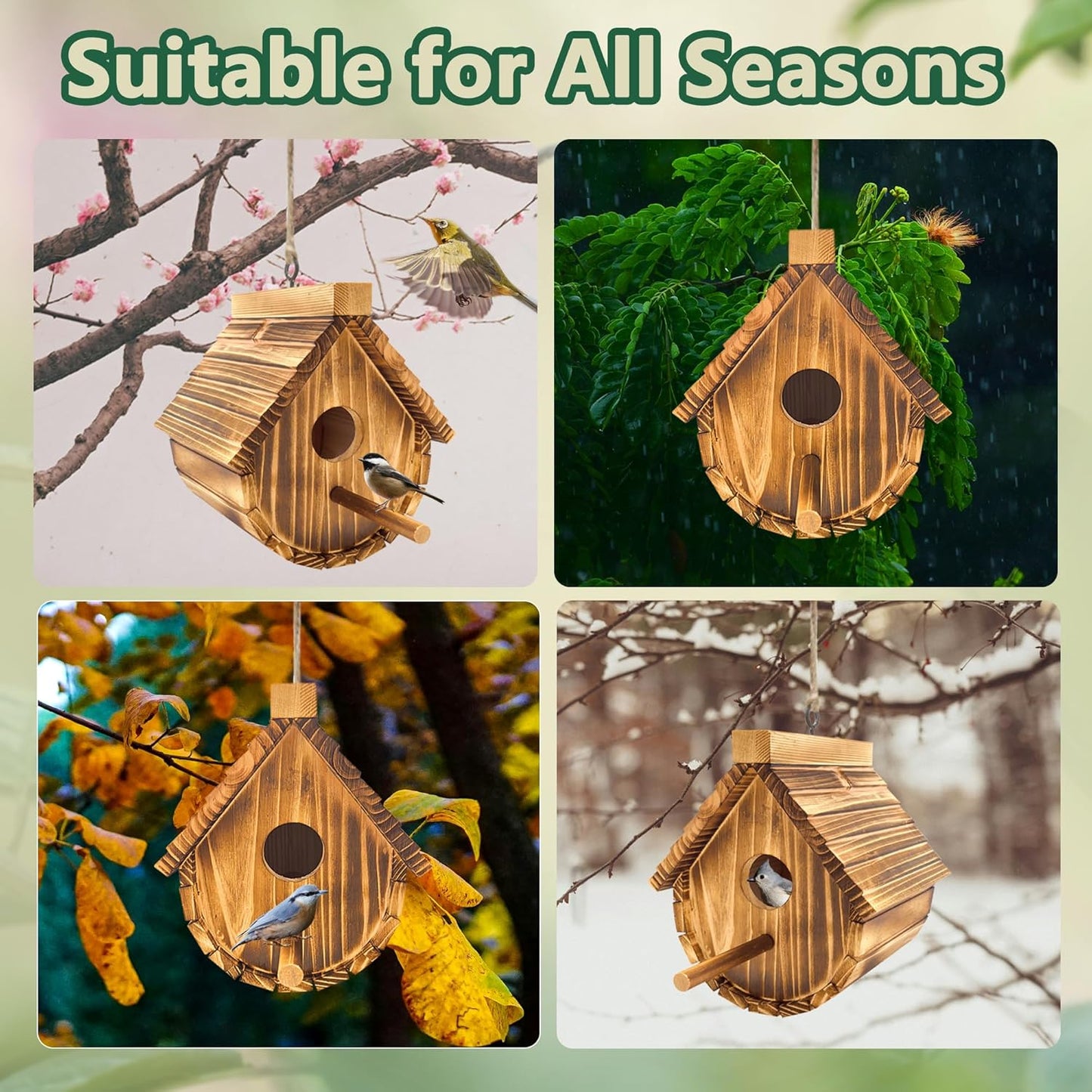 1 Pack Wren Houses for Outdoors,Natural Wooden Bird Houses for Outdoor Chickadee,Bluebird etc,Handmade from Natural Wood for Garden Decorations