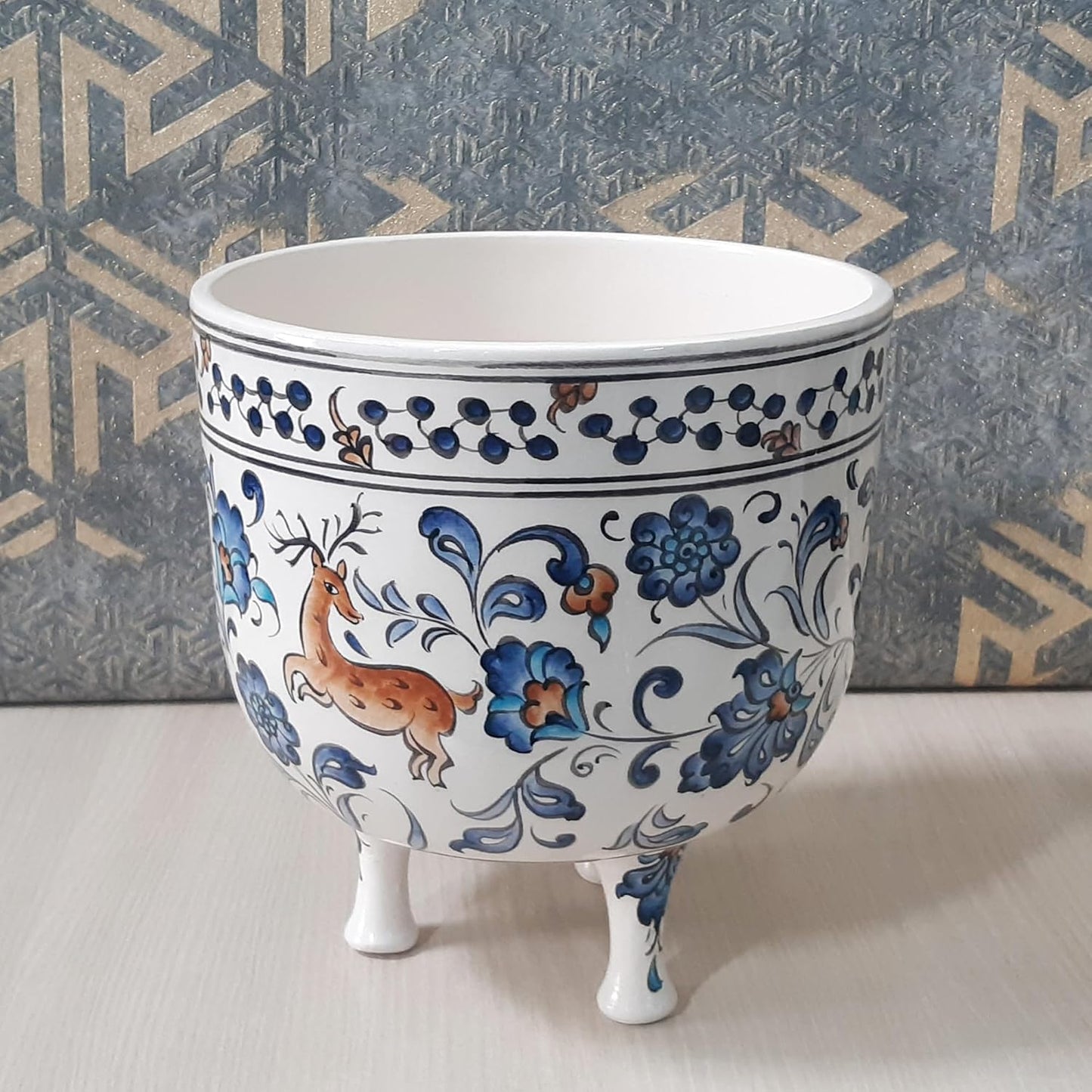 Handmade and Hand-Decorated Planter Pot, Chinoiserie Pot, Blue and White Pot