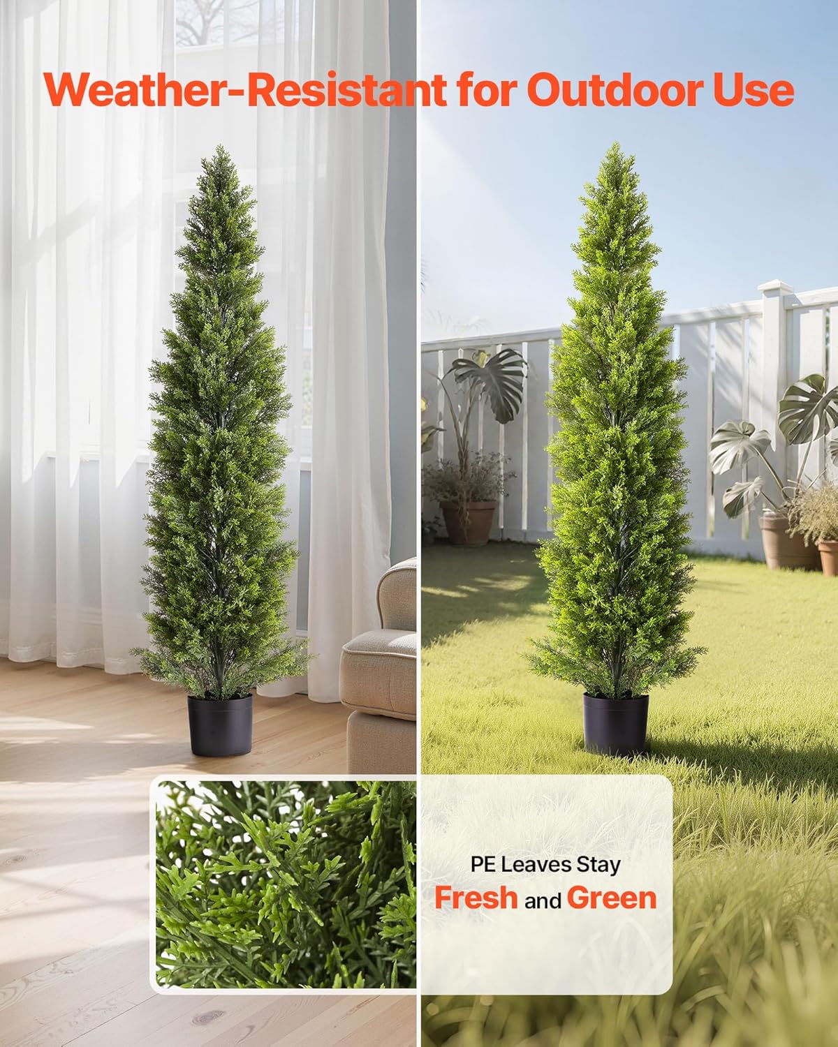 VEVOR Artificial Cedar Topiary Trees, 60 inch 2 Set Faux Pine Shrubs P