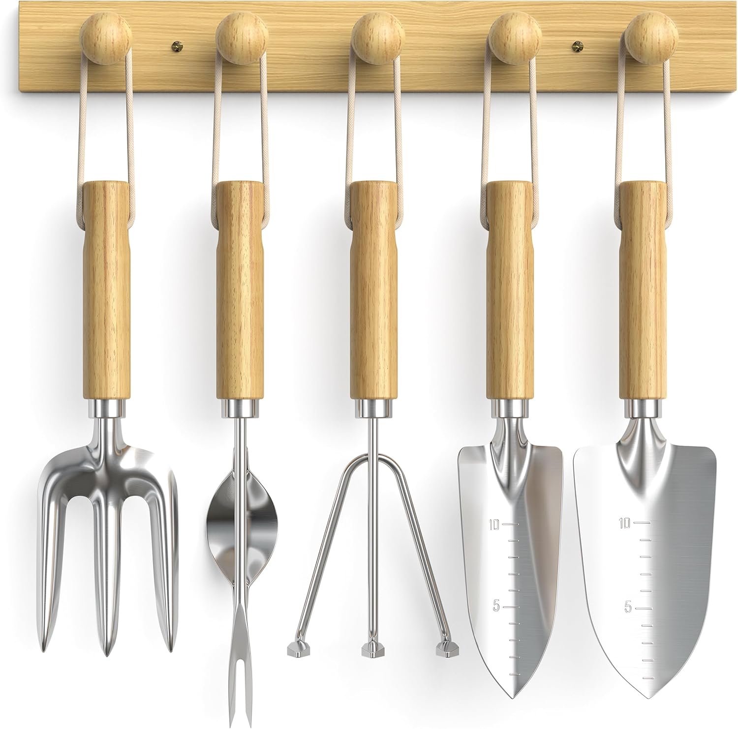 Wood Wall Hooks Organizer Gardening Tool Set, 6-Piece Garden Tools wit