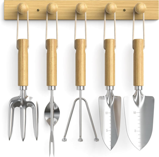 Wood Wall Hooks Organizer Gardening Tool Set, 6-Piece Garden Tools wit