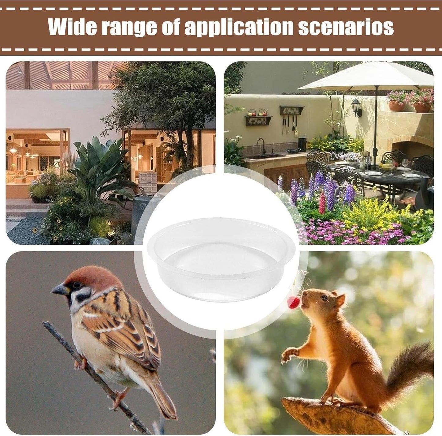 Round Bird Feeder, Water Feeding Tray, Replacement Dish Accessory for Sparrow Finch Lovebird Garden Park Courtyard Terrace Outdoor Deck Balcony Backyard Pet Bird Care Supplies