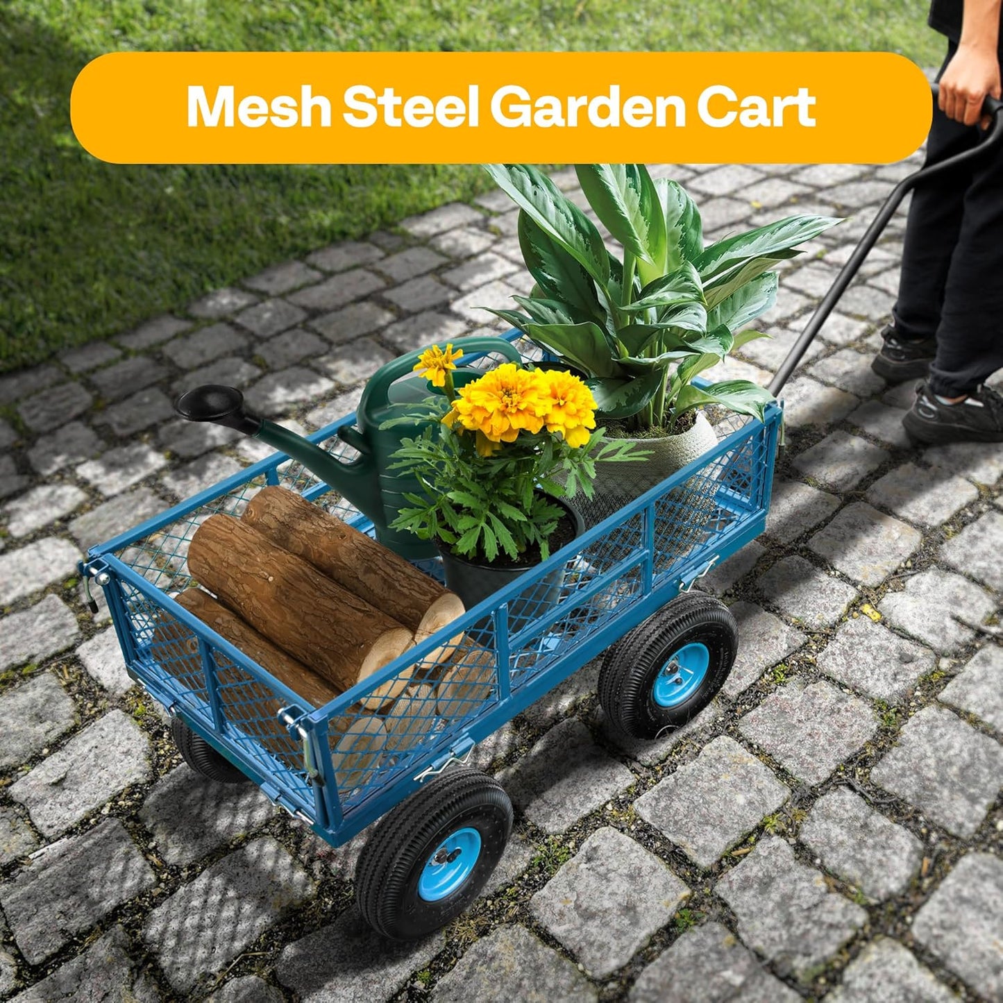 VIVOHOME Heavy Duty 880 Lbs Capacity Mesh Steel Garden Cart Folding Ut
