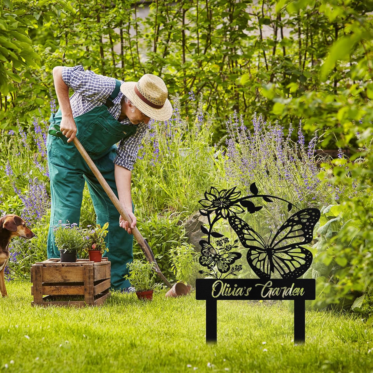Custom Metal Butterfly Garden Signs with Stake, Personalized Garden Si