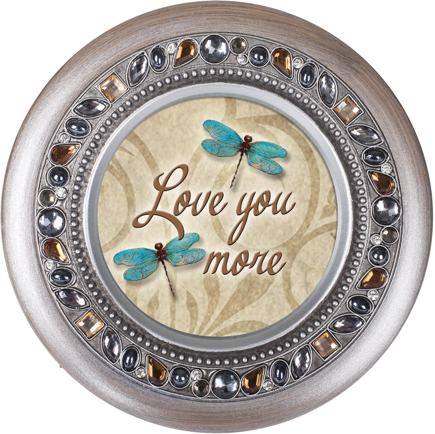 Cottage Garden Love You More Dragonfly Jeweled Pewter Colored Round Mu