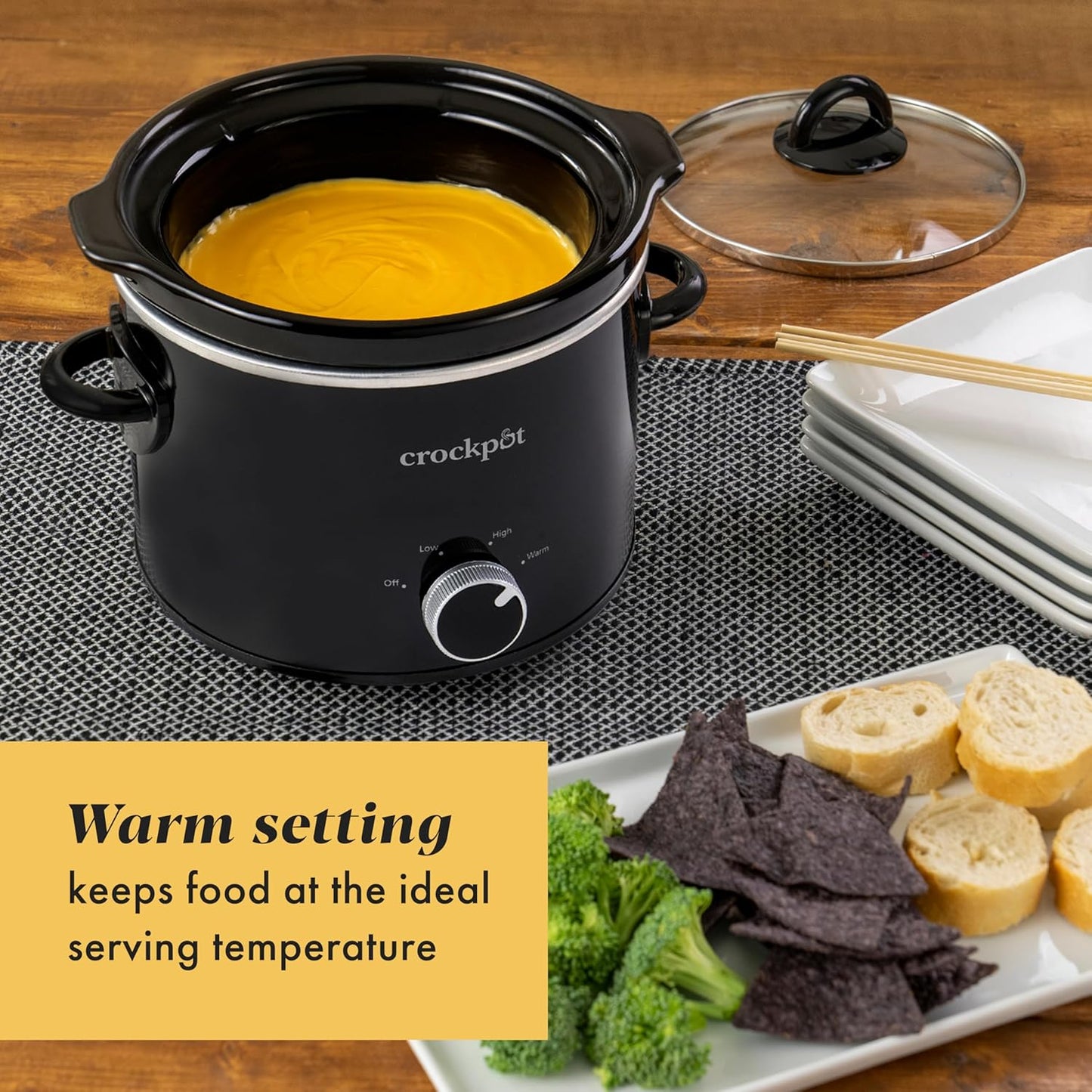 Crock-Pot 2-Quart Manual Slow Cooker, Feeds 2+ People, Great for Small Meals, Dips, & Sides; Removable Stoneware is Oven & Dishwasher Safe, Black