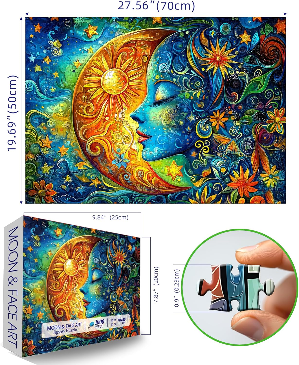 Moon Puzzles for Adults 1000 Pieces Blue Girl Face Art Flowers Puzzle 