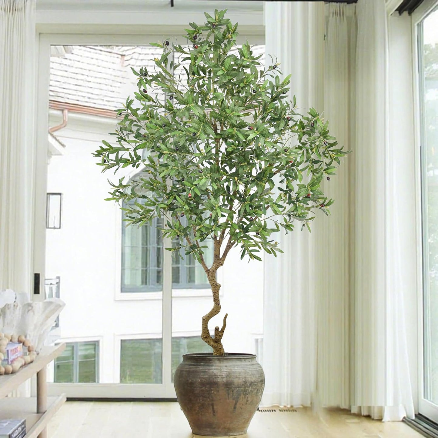 Artificial Olive Tree 8FT with 2190 Leaves & White Planter Realistic Tall Large Fake Faux Silk Plant 94 Inch for Indoor Home Office Porch Mall Restaurant Hotel School Decor Housewarming Gift