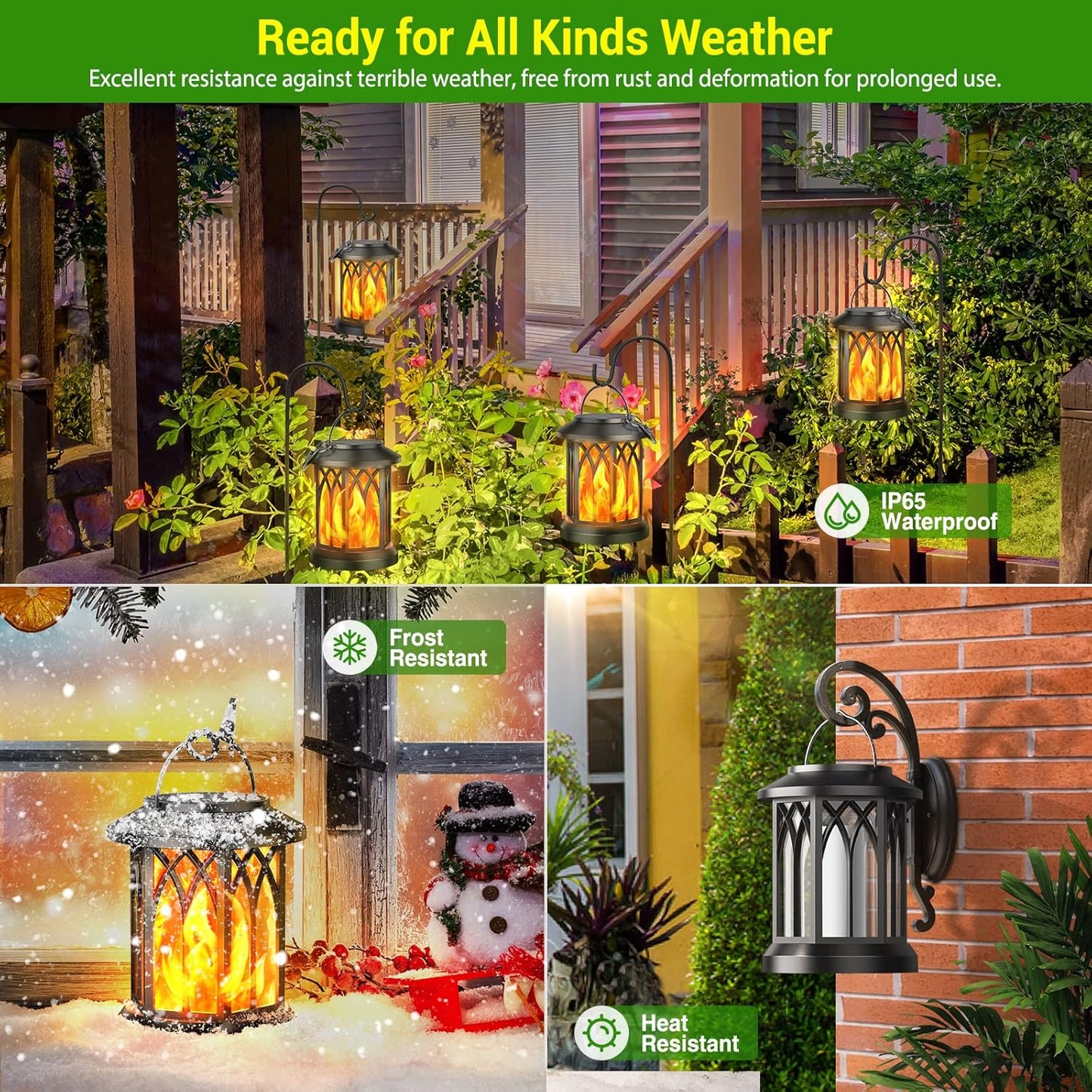 KOOPER 4 Pack Solar Lantern Outdoor Lights, Upgraded Flickering Flame 