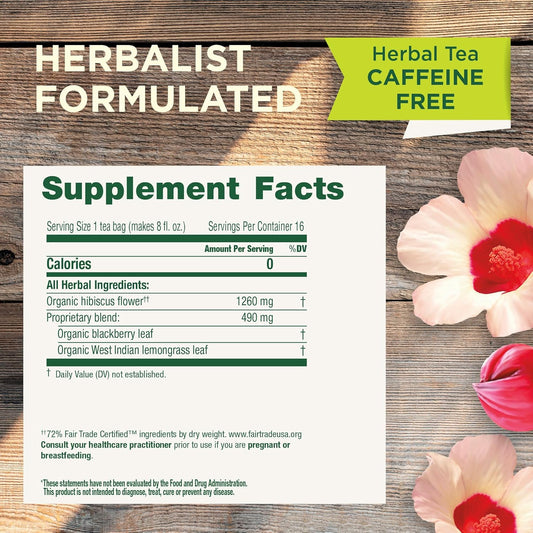 Traditional Medicinals Organic, Hibiscus Tea - Supports Normal Heart Health & Cardiovascular Wellness - Kosher, Non-GMO, Caffeine-Free, Compostable - 16 Tea Bags