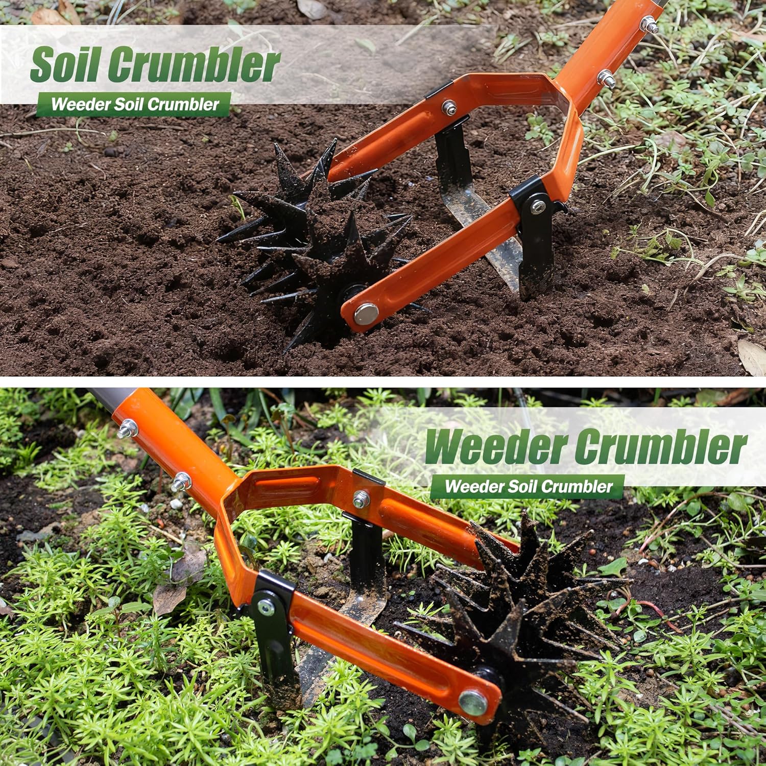 Walensee Rotary Cultivator Garden Tool, Adjustable Long Handle Hand Ti