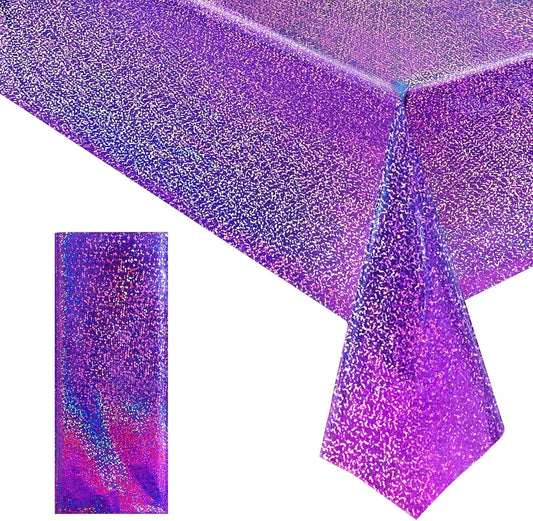 Sparkling Holographic Laser Tablecloth - Shimmering, Waterproof, Easy to Clean - Ideal for Bachelorette, Birthday, Wedding, and Anniversary Party Decorations (Purple, 1)