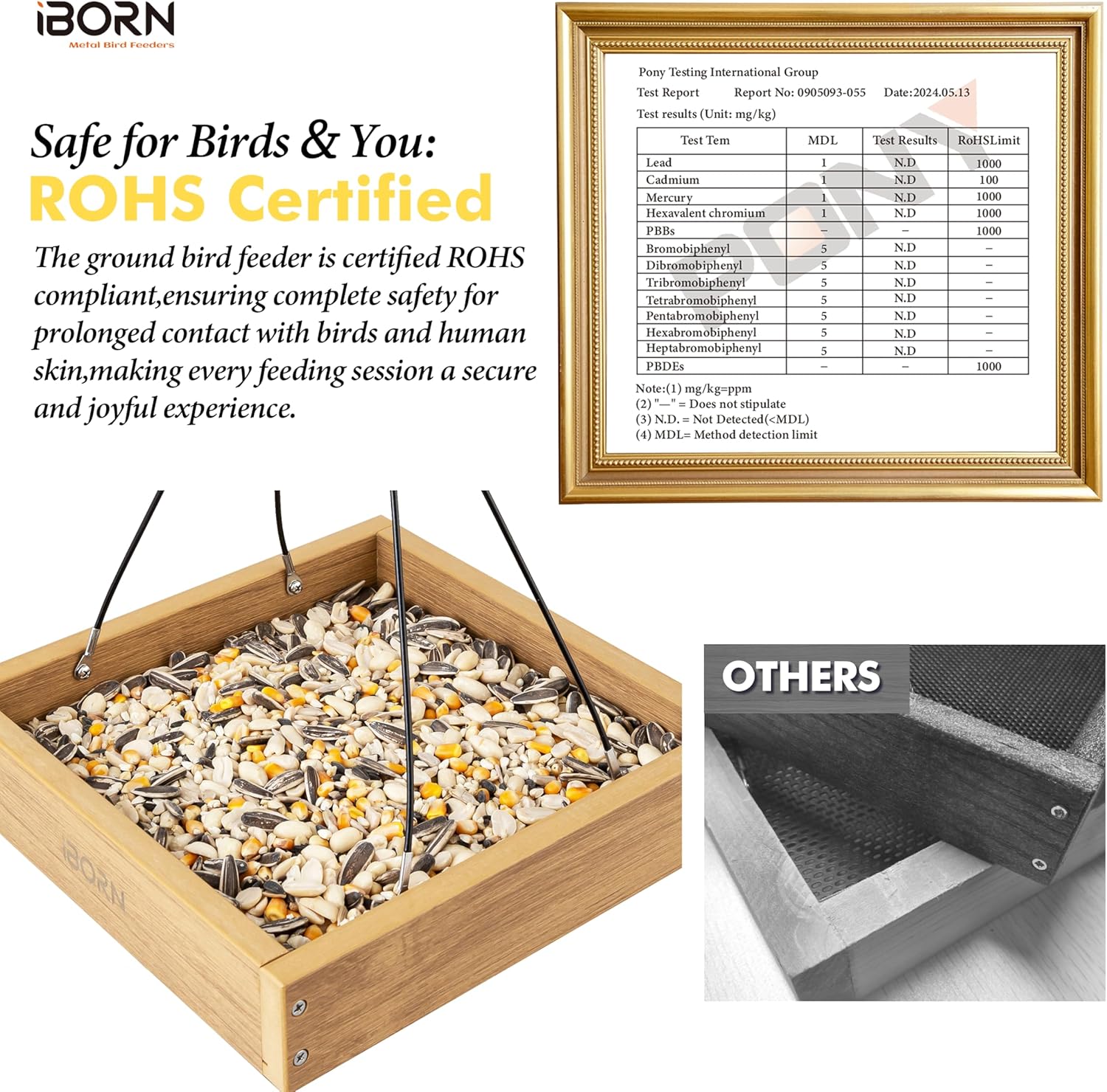 iBorn Platform Bird Feeder Tray, Bird Feeders for Outdoors Hanging, Fl