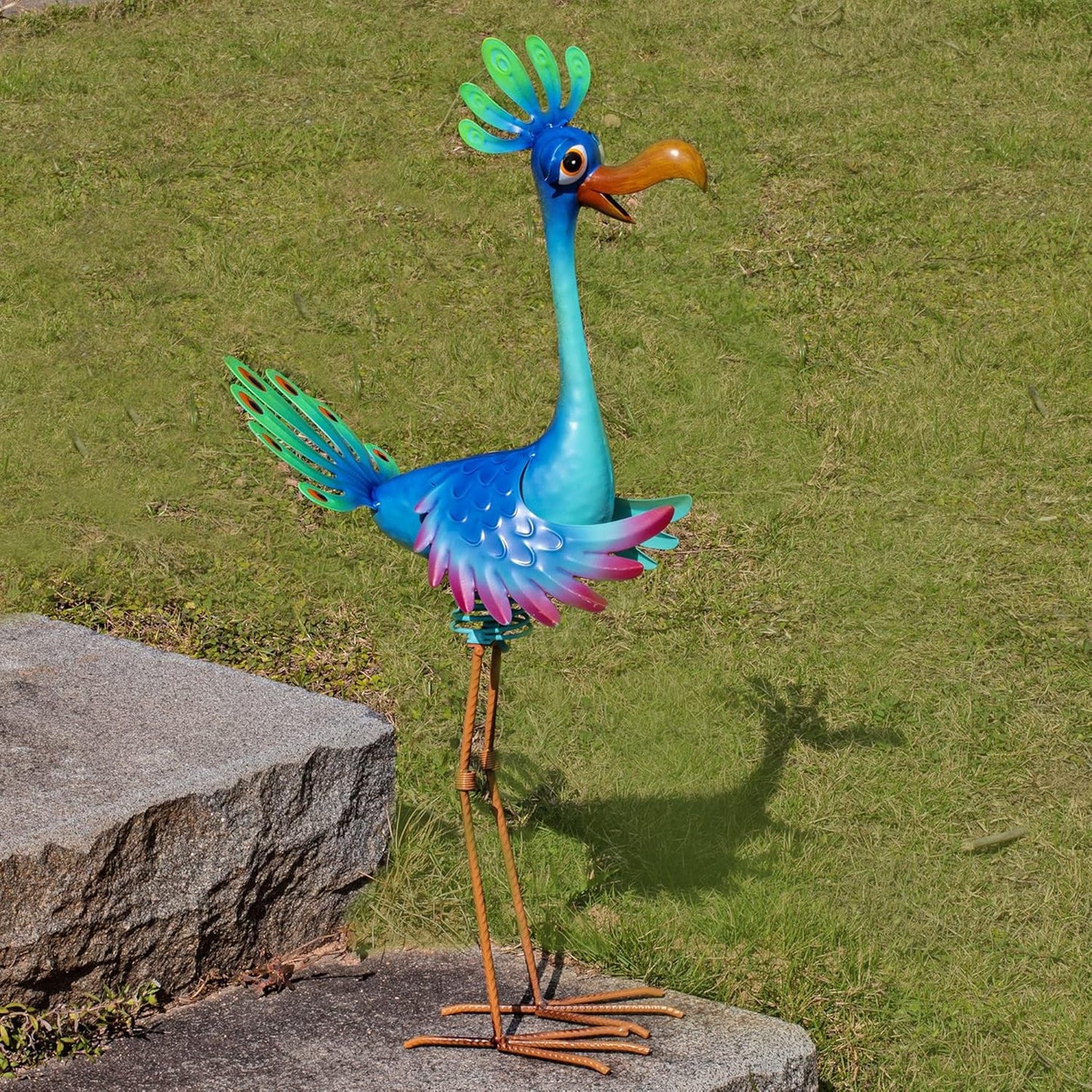 Natelf Large Peacock Statue Outdoor Metal Bird Decor Standing Metal Peacock, Garden Outdoor Sculpture for Yard Patio, Porch, Home for Women, Mom, Grandma