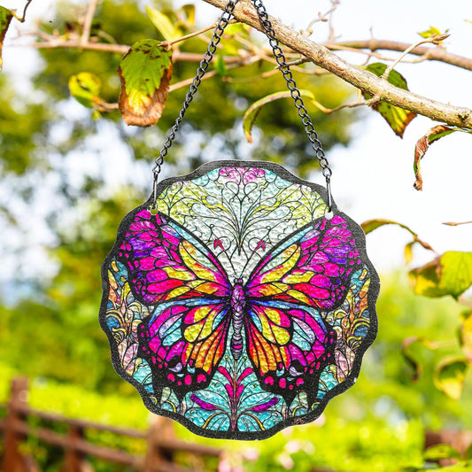 H&D HYALINE & DORA 6.5”Butterfly Stained Glass Window Hanging Butterfly Suncatchers for Window Hanging Stained Glass Panels Wall Art Decor Gifts for Women