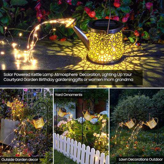 Solar Lights Outdoor Decorative, Metal Watering Can Lights Waterproof,