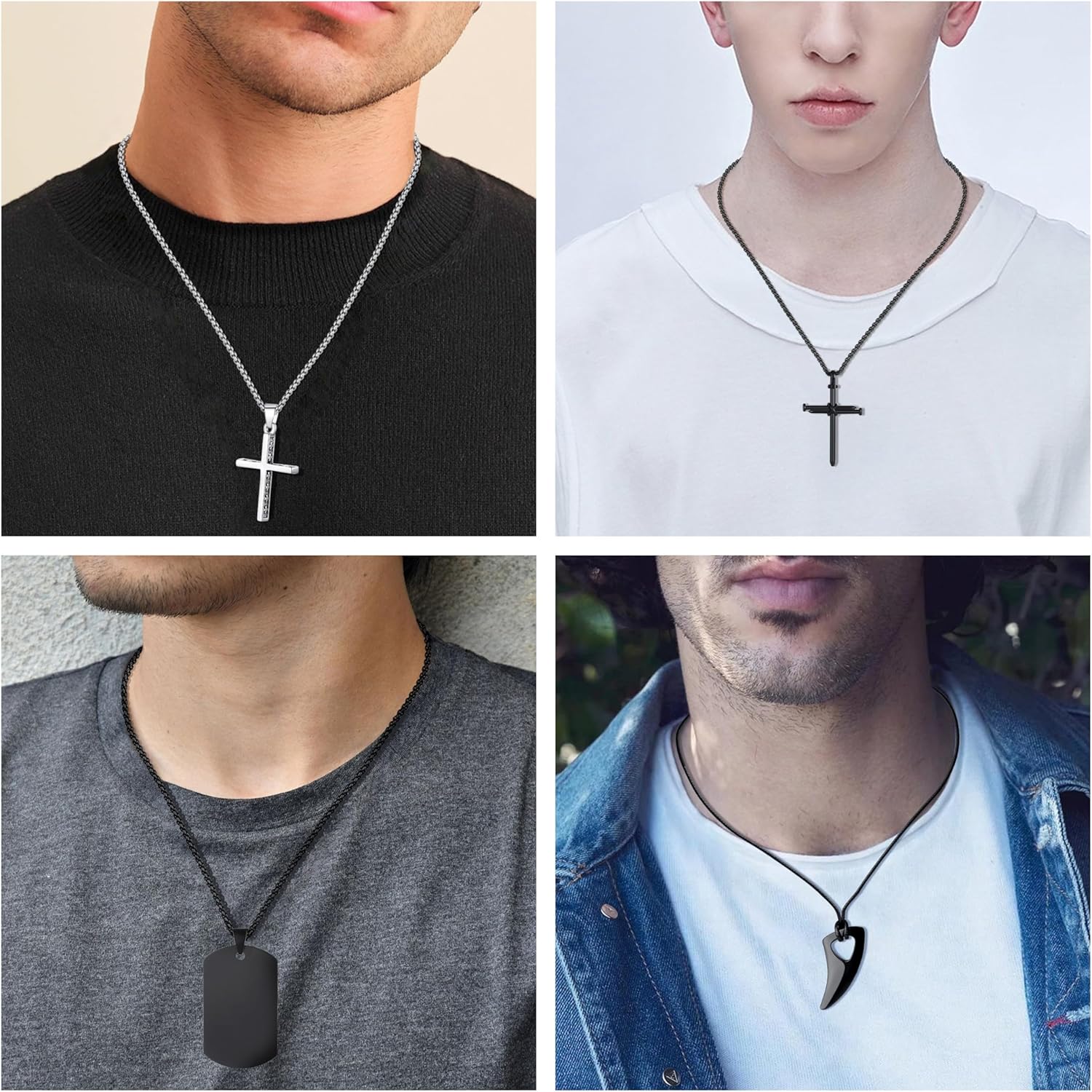 MAIBAOTA 8 Pcs Necklace for Men, Mens Necklaces Jewelry Set, Black and