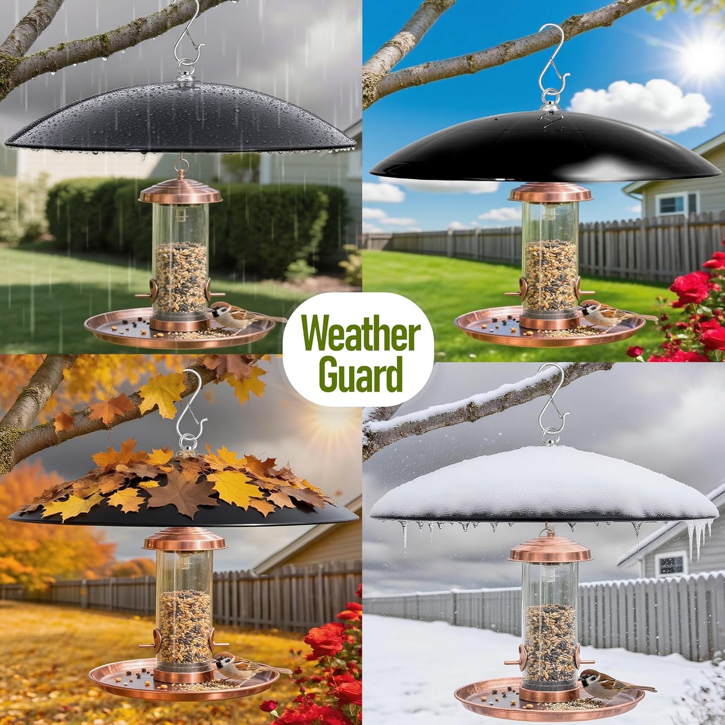 16-Inch Widened Bird Feeder Cover,Hummingbird Feeder Rain Guard,Squirrel Baffle for Bird Feeders,Squirrel-Proof for Outside Tree Trunk or Eave,Funny Gift for Men(Black), 2 Pack