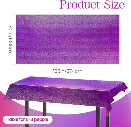 Sparkling Holographic Laser Tablecloth - Shimmering, Waterproof, Easy to Clean - Ideal for Bachelorette, Birthday, Wedding, and Anniversary Party Decorations (Purple, 1)