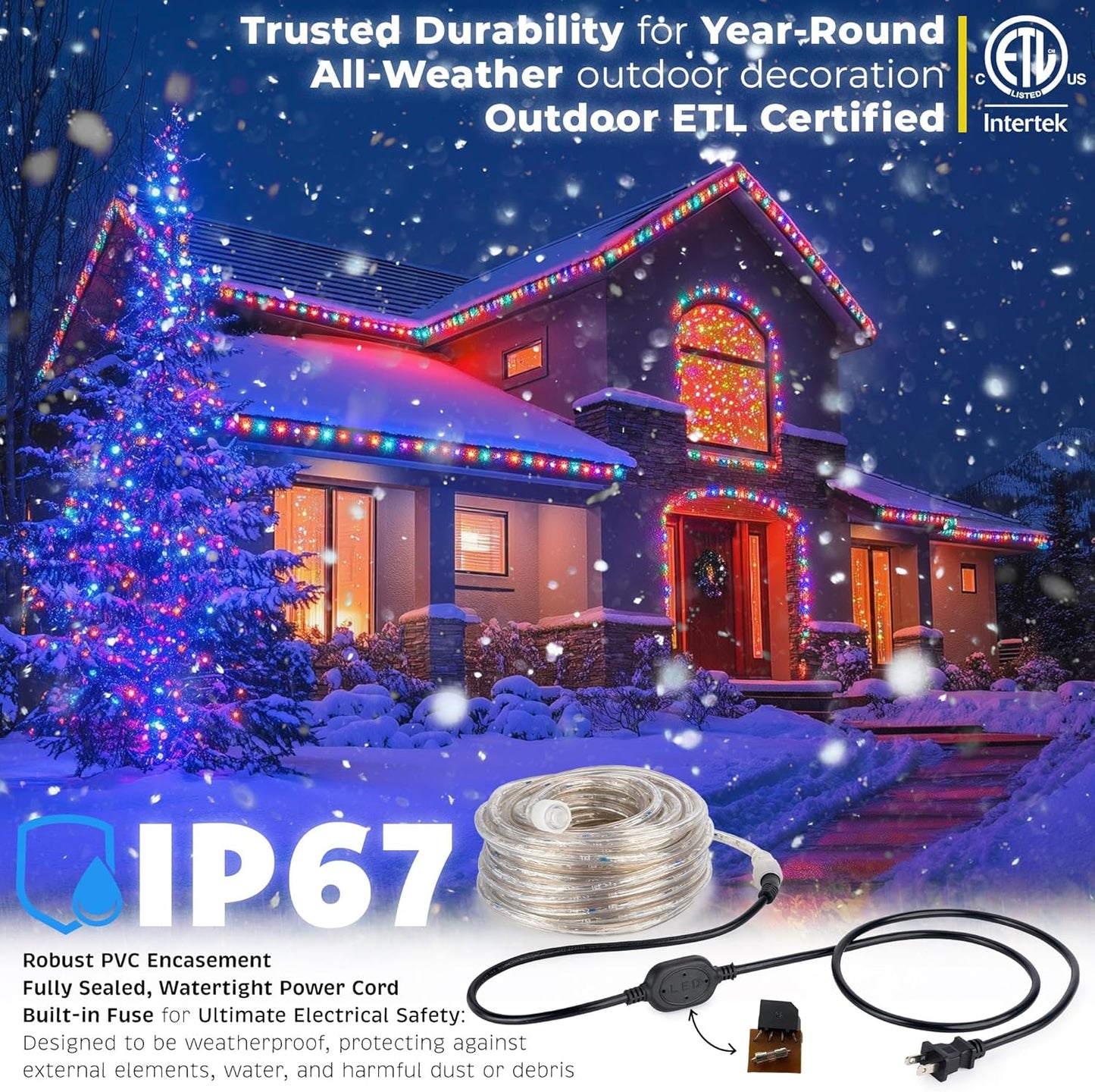 WYZworks 108LEDs 10ft LED Outside Rope Lights, Outdoor ETL Certified W
