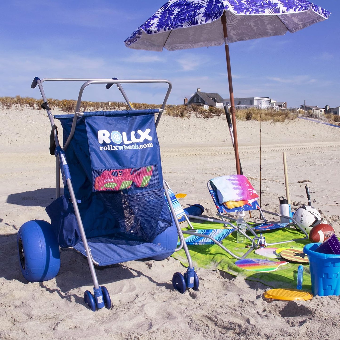 RollX Big Balloon Wheel Beach Cart for Sand, Foldable Storage Wagon wi