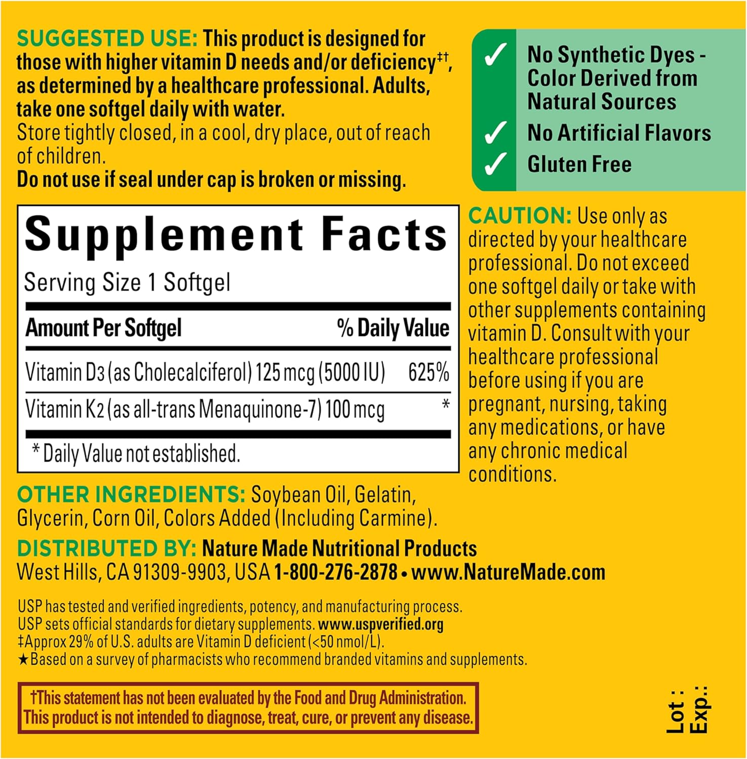Nature Made Vitamin D3 K2 Supplement, 5000 IU (125 mcg) Vitamin D for 