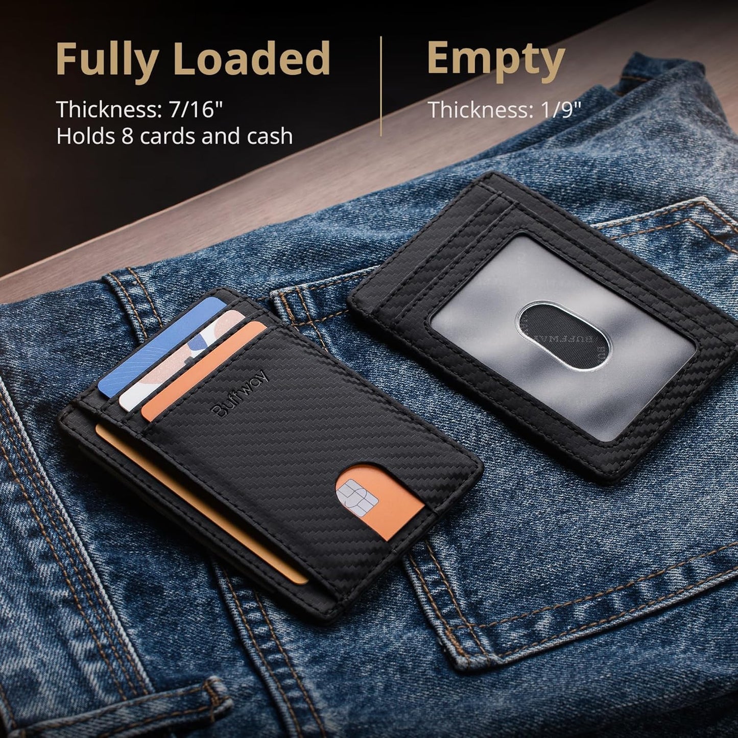 Buffway Slim Minimalist Front Pocket RFID Blocking Leather Wallets for