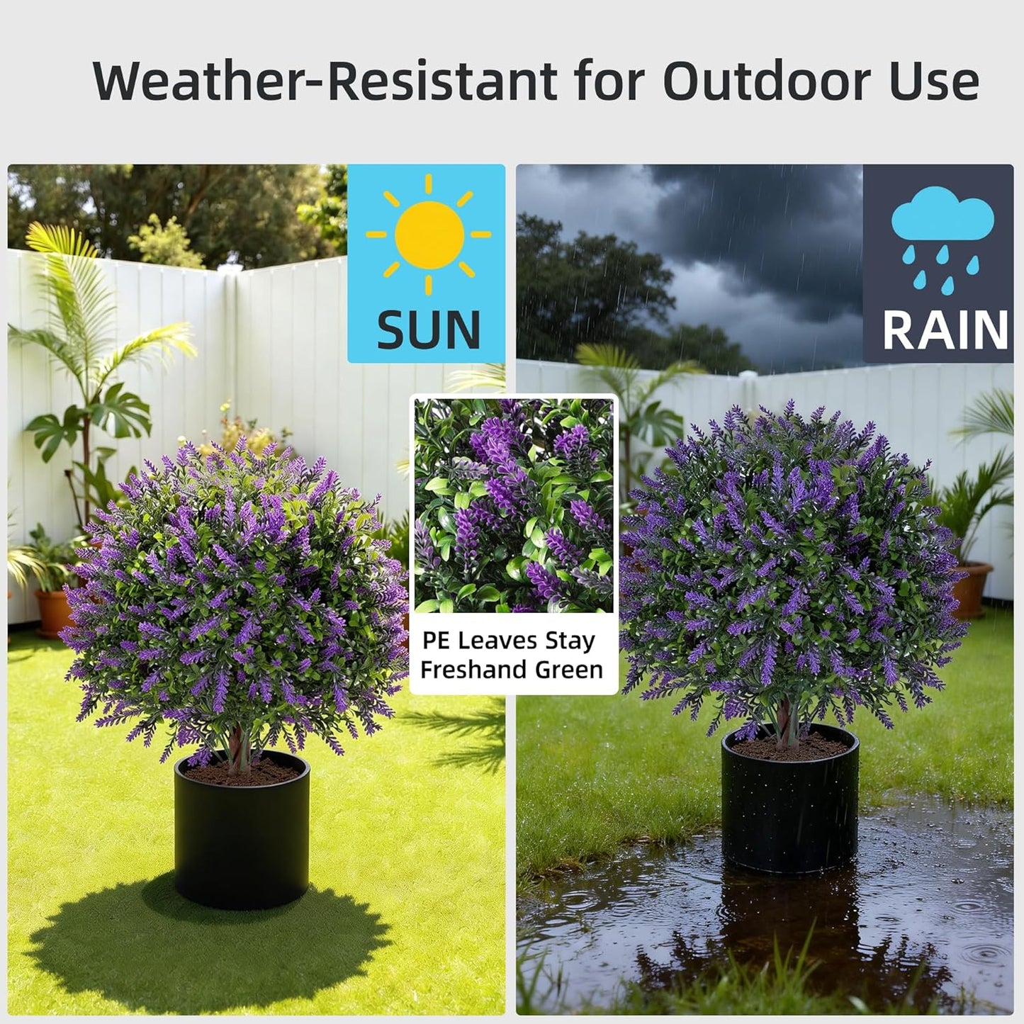 QCQHDU Artificial Lavender Topiary Ball Bush for Outdoor,26.3" Fake Trees Evergreen Plants with Ground Spike,UV Resistant Faux Shrubs for Indoor,Garden,Yard,Front Porch,Patio,Office Decor,2 Pack