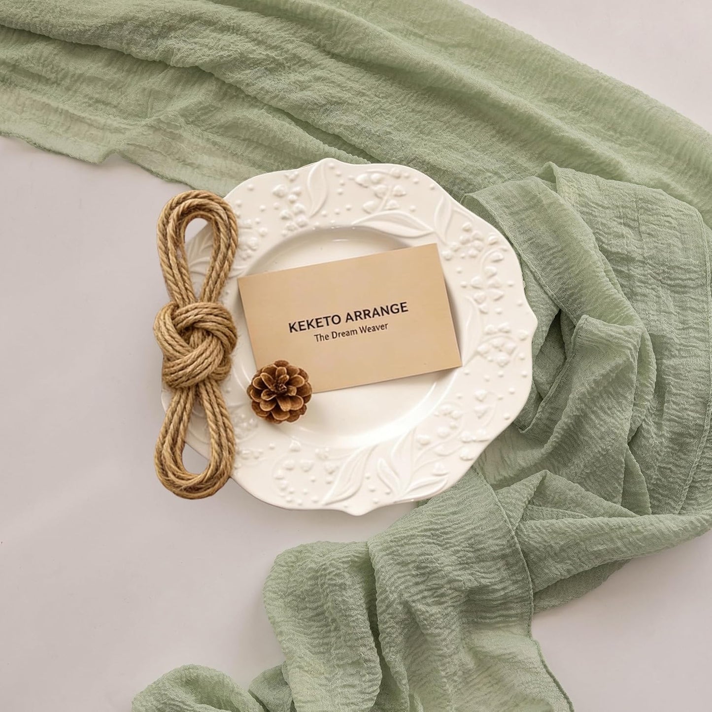 Keketoarrange Sage Green Table Runner Easter Decor Cheesecloth 120 Inch 10 FT Rustic Boho Cheese Cloth Runner for Wedding Baby Shower Bridal Shower Sheer Gauze Centerpiece Spring Home Decorations